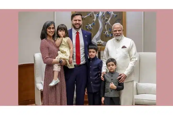 Indian Prime Minister Narendra Modi meets U.S. Vice President JD Vance and his family at his residence in New Delhi