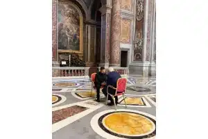 Ukrainian President Volodymyr Zelenskyy and US President Donald Trump speak at the Vatican, 26 April 2025