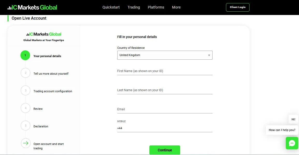 It takes a few steps to create an account with IC Markets