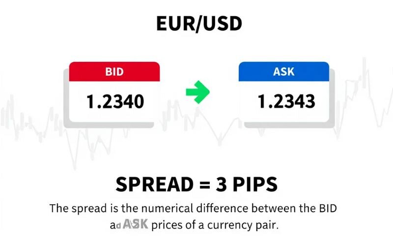 The spread is the numerical difference between the BID and ASK prices of a currency pair